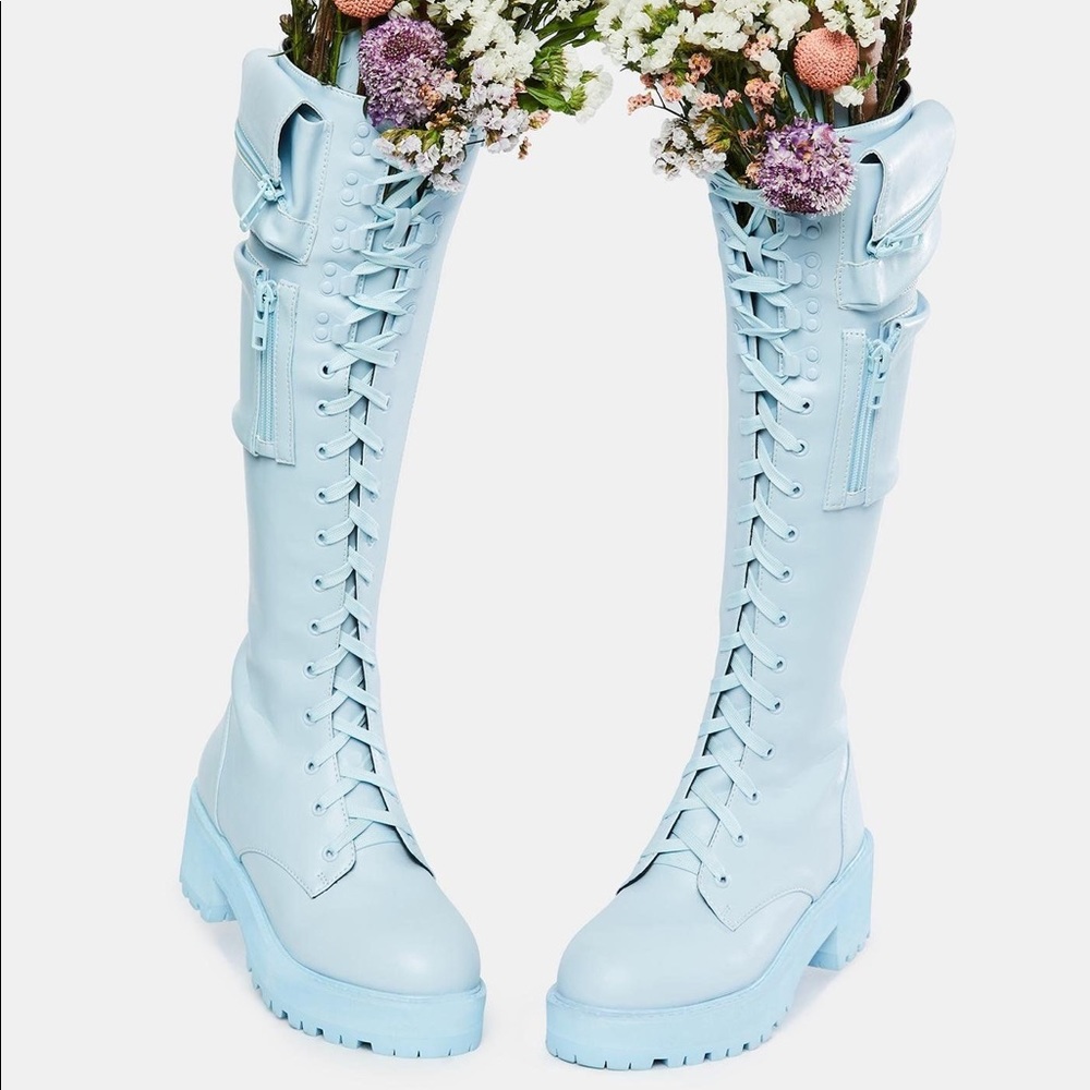 Baby blue combat boots
